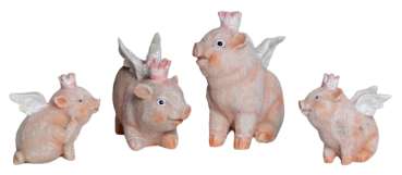 4er Set Lustige Schweine mit Flügel - Dekofigur